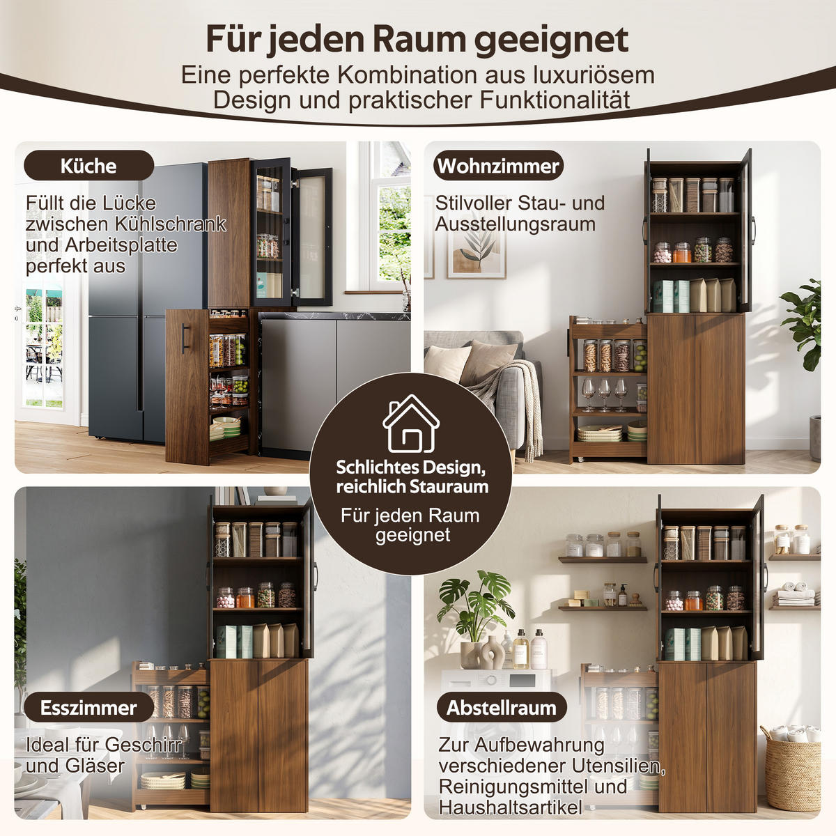 MEHRZWECKSCHRANK DE-38745 60/30/180 cm Glastüren und Ausziehwagen Holz/Schwarz - Braun, Holzwerkstoff (60/180/30cm) - ComfortXL