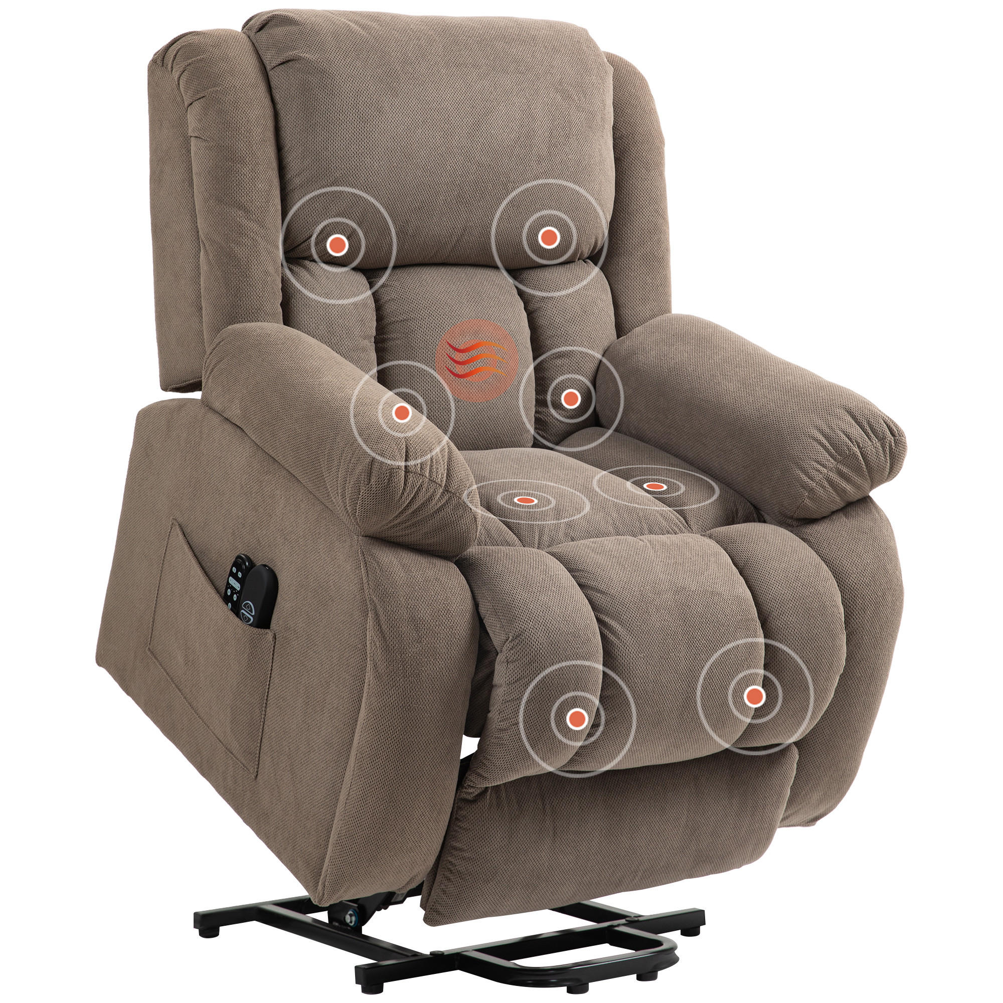 MASSAGESESSEL,AUFSTEHHILFE Liegefunktion 2 Taschen Fernbedienung,hellbraun - Braun, Textil (93/100/104cm) - Vallsero