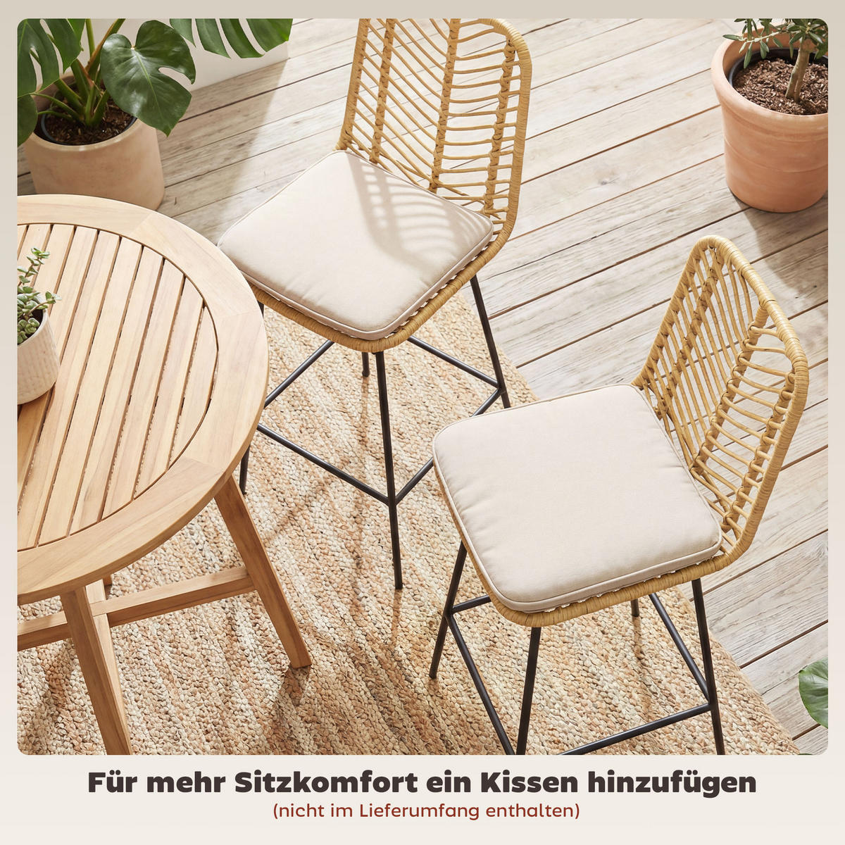 BARHOCKER 2er-Set DE-08018 Boho-Design, PE-Rattan, mit Fußstütze Gelb - Gelb, Metall (52/102/42.5cm) - ComfortXL