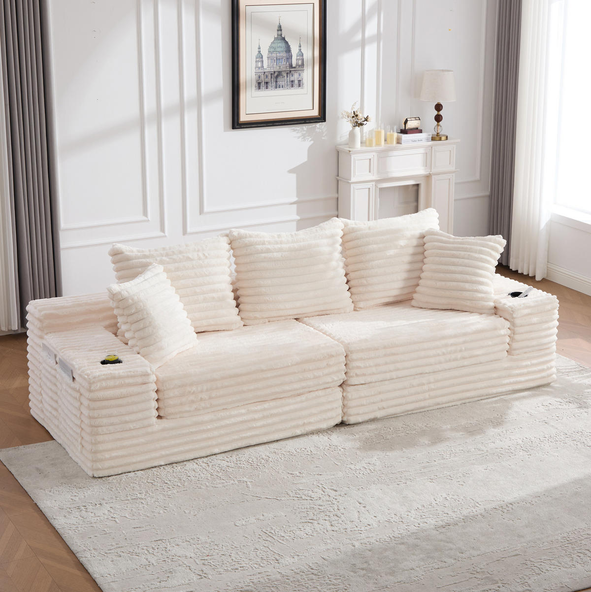 SCHLAFSOFA frei kombinierbar 273 x 98 cm Cord Beige - Beige, Kunststoff (38.58/34.25/107.48cm) - Meubliv