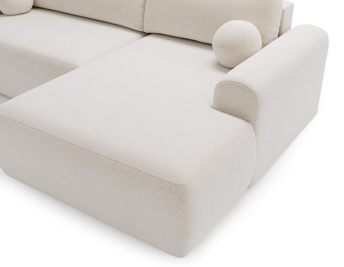 ECKSOFA Aurora Weiß, mit Schlaffunktion in Lambi Stoff, linke seite - Weiß, Holzwerkstoff/Textil (257/177cm) - Bettso