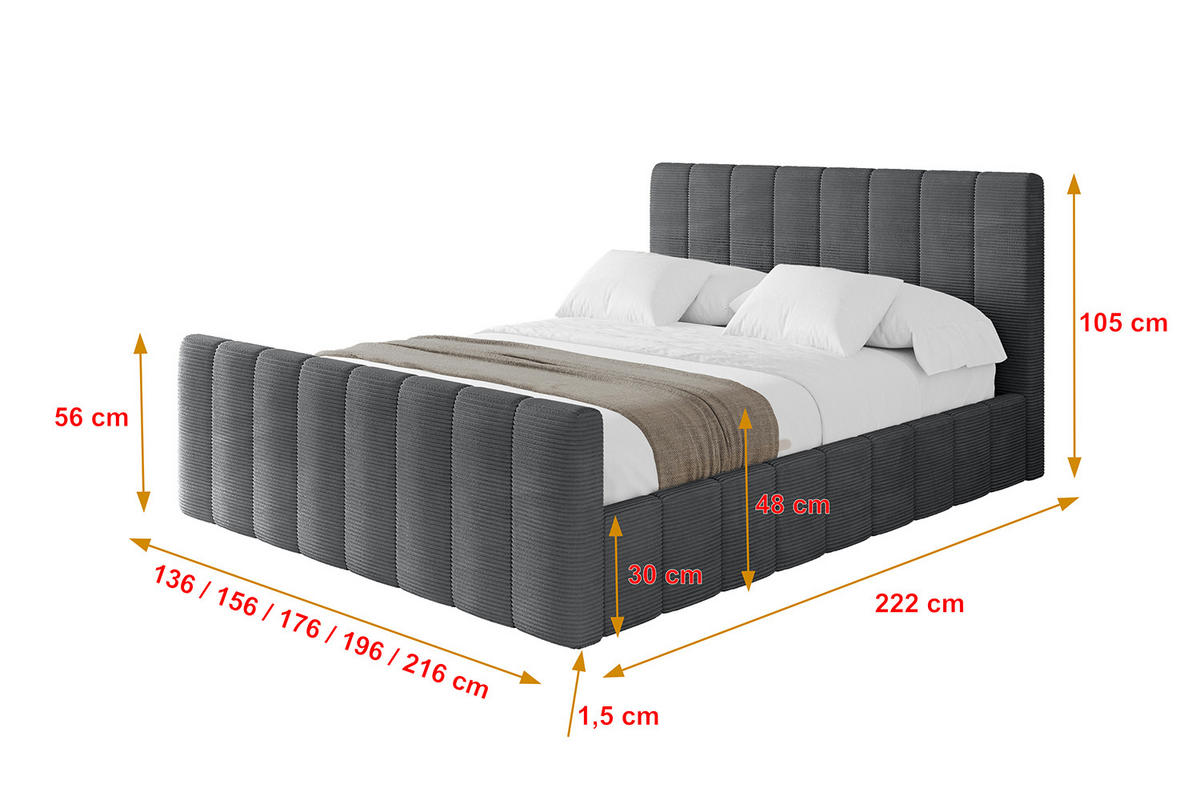 POLSTERBETT mit Bettkasten, Fußteil und Lattenrost, Boxbett mit Matratze H3/H4 - FINO-Z 180x200 Dunkelgrau - Anthrazit, Holzwerkstoff/Textil (180/200cm) - ALTDECOR