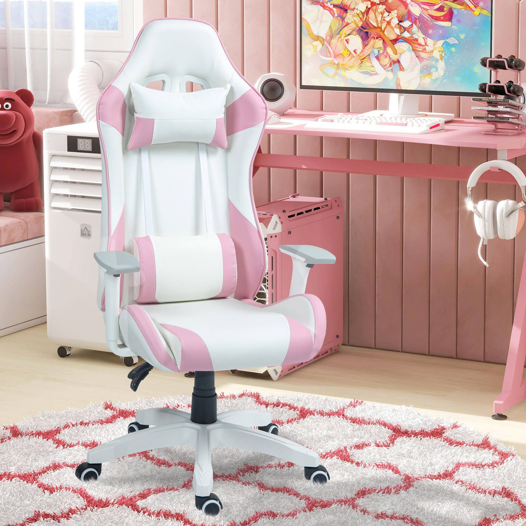 GAMING Stuhl, 3D Armlehne, Rosa - Rosa, Leder (60/128/67cm) - HOMCOM