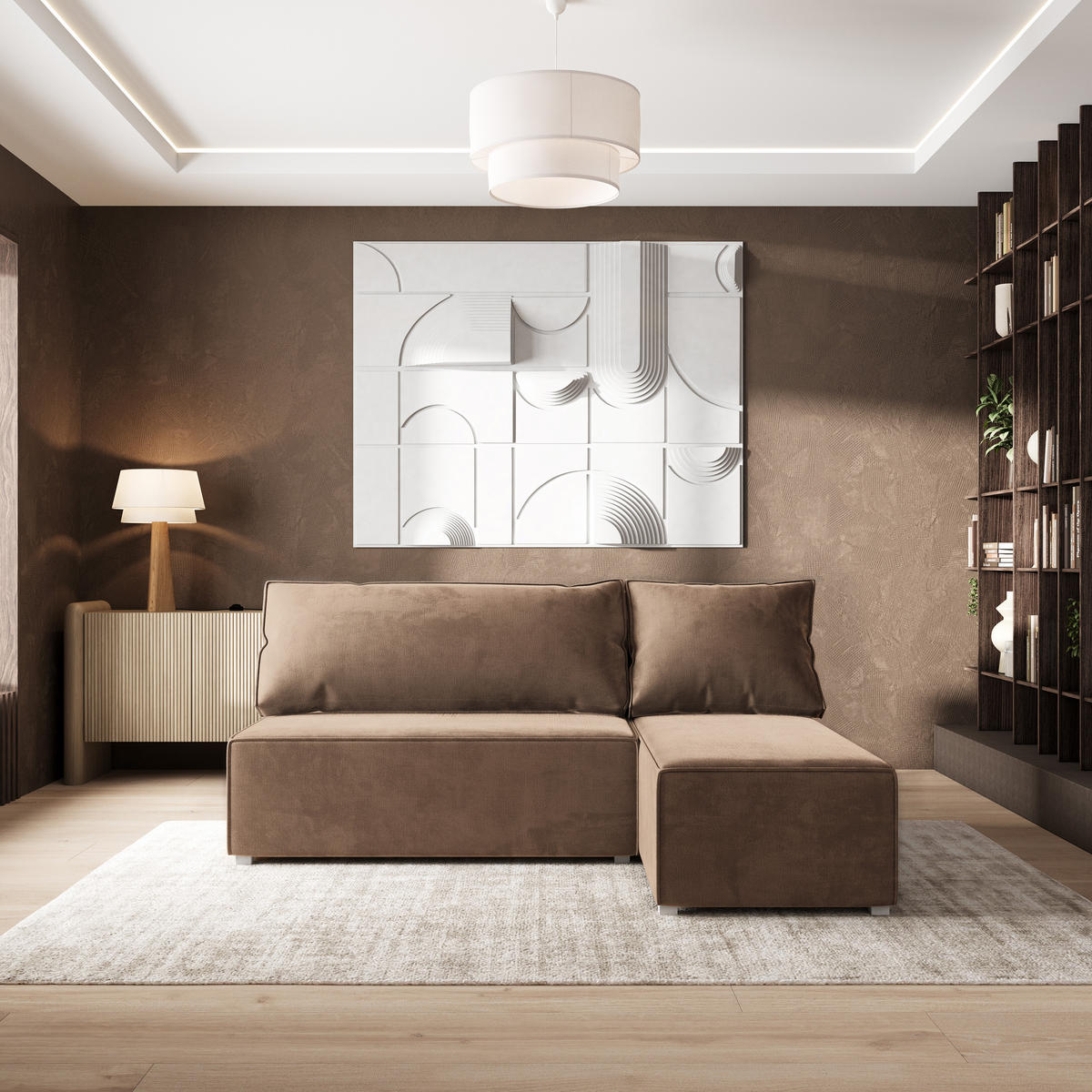 ROHOVÁ SEDAČKA BRISO béžová - šedá/béžová, dřevo/textil (200/140cm) - MASSENO