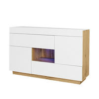 KOMMODE aus Spanplatte 120x76,5x37cm in Weiß mit LED-Lichtstreifen - Weiß, Holzwerkstoff (120/37/76.5cm) - Modfu