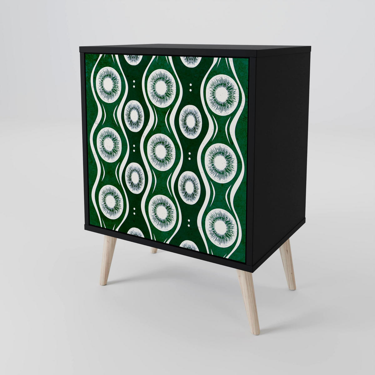 SIDEBOARD GREEN EYES, Schwarz, 57,5x42x70,5 cm, Schwarze Metall-Sternfüße - Multicolor/Schwarz, Holzwerkstoff/Metall (57.5/70.5/42cm) - SpaceRebels