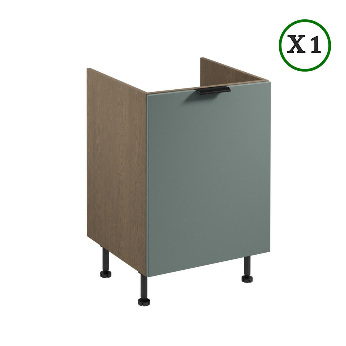 KÜCHENZEILE 330 cm - Sorento K43-M330 - in Grün / Eiche - Schwarz/Grün, Holzwerkstoff/Metall (330/247/58cm)