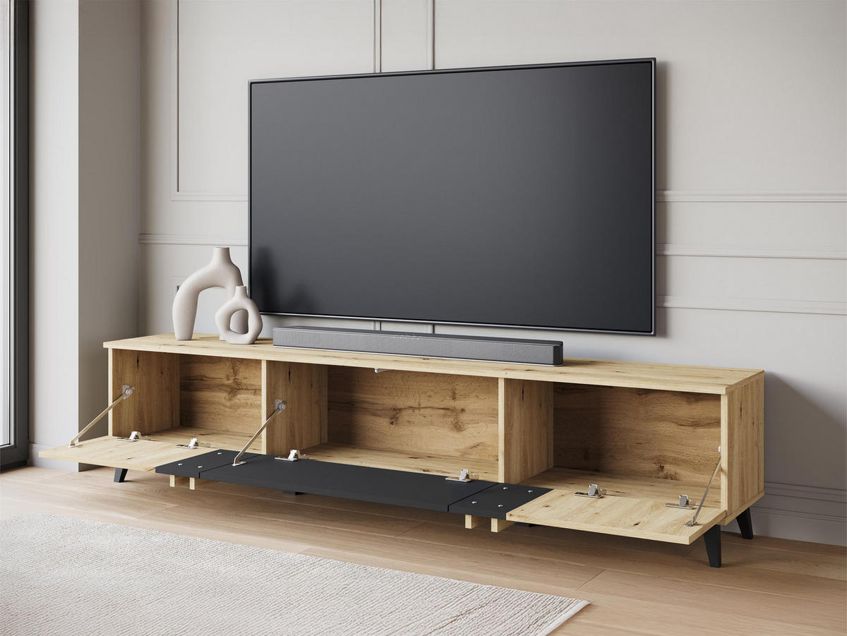 TV-LOWBOARD Helsinki 183 - Schwarz/Graphitfarben, Holzwerkstoff/Kunststoff (180/70/33cm) - MIRJAN24