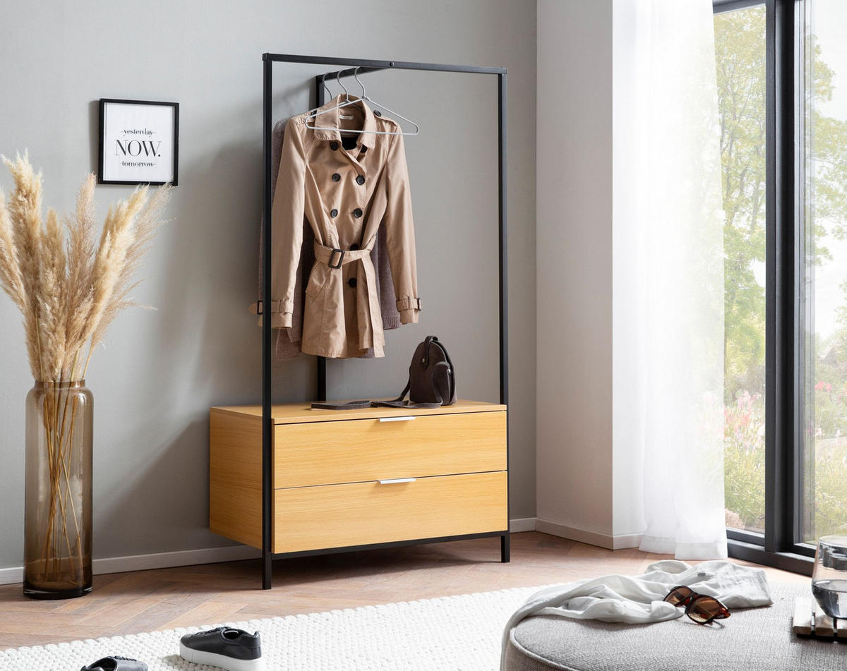 GARDEROBE Eiche-Dekor 152x85x44cm mit Schubladen - Schwarz/Braun, Holzwerkstoff (85/152/44cm) - KADIMA DESIGN