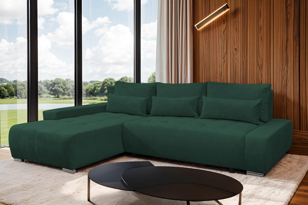 ECKSOFA Bloom mit Bettkasten und Schlaffunktion L-Form - Grün, Textil (267/185cm)