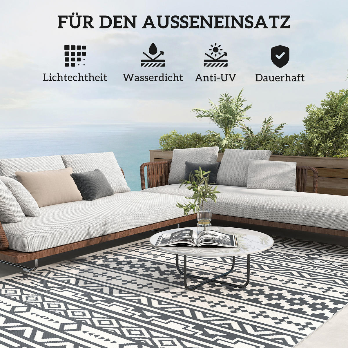 OUTDOORTEPPICH, Wetterfest - Dunkelgrau, Kunststoff (274/182cm) - Outsunny