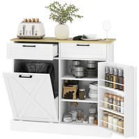 SIDEBOARD DE-11297 Integrierter 38L Mülleimer & Gewürzregal Weiß - Weiß, Holzwerkstoff (36/90/100cm) - ComfortXL