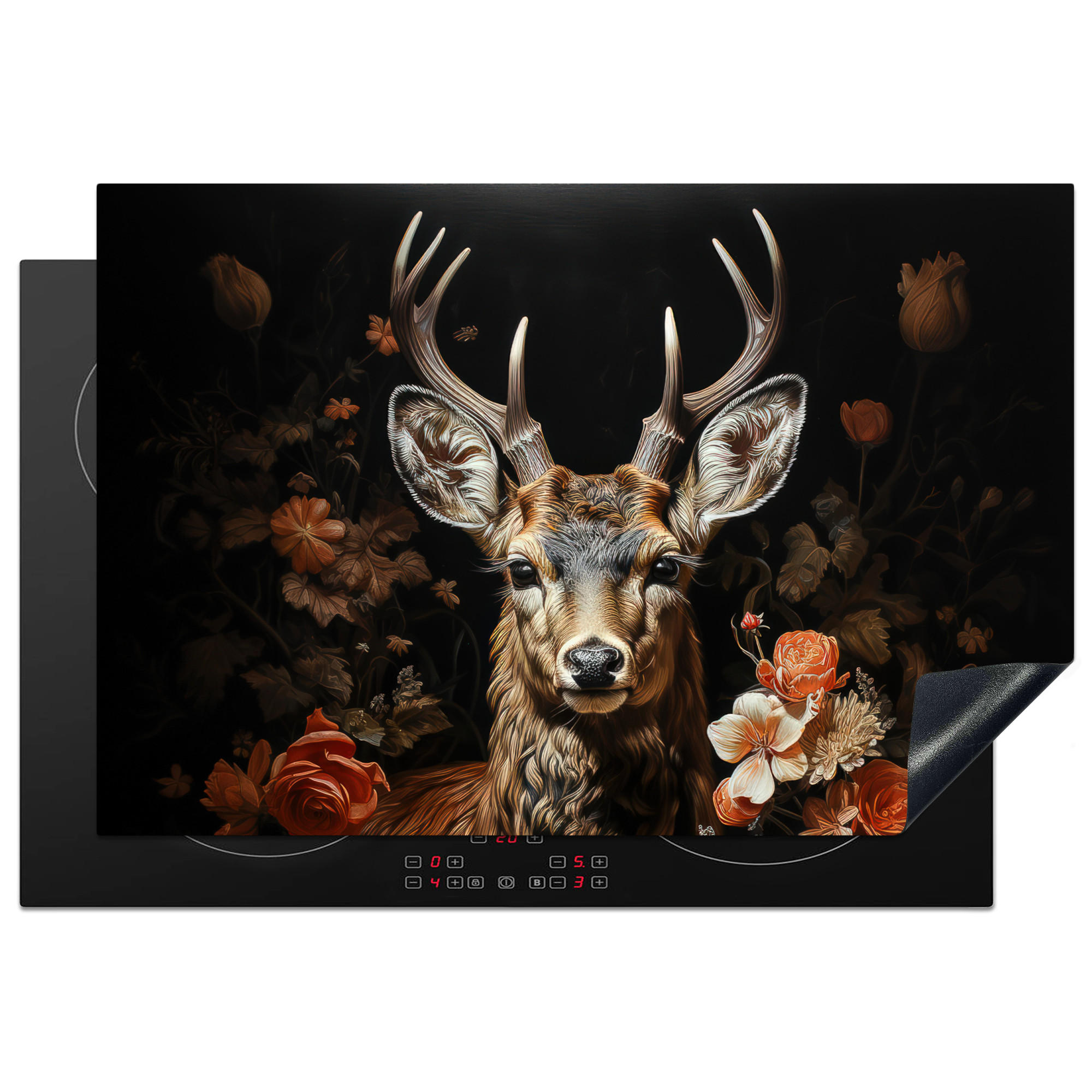 HERDABDECKPLATTE Hirsch - Tier - Blumen - Natur - Botanisch 77x51 cm - Kupferfarben, Kunststoff (77/0.2/51cm) - MuchoWow