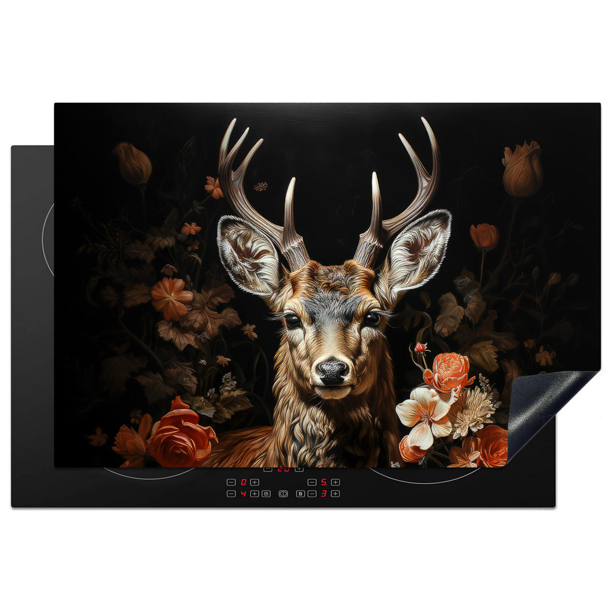HERDABDECKPLATTE Hirsch - Tier - Blumen - Natur - Botanisch 77x51 cm - Kupferfarben, Kunststoff (77/0.2/51cm) - MuchoWow