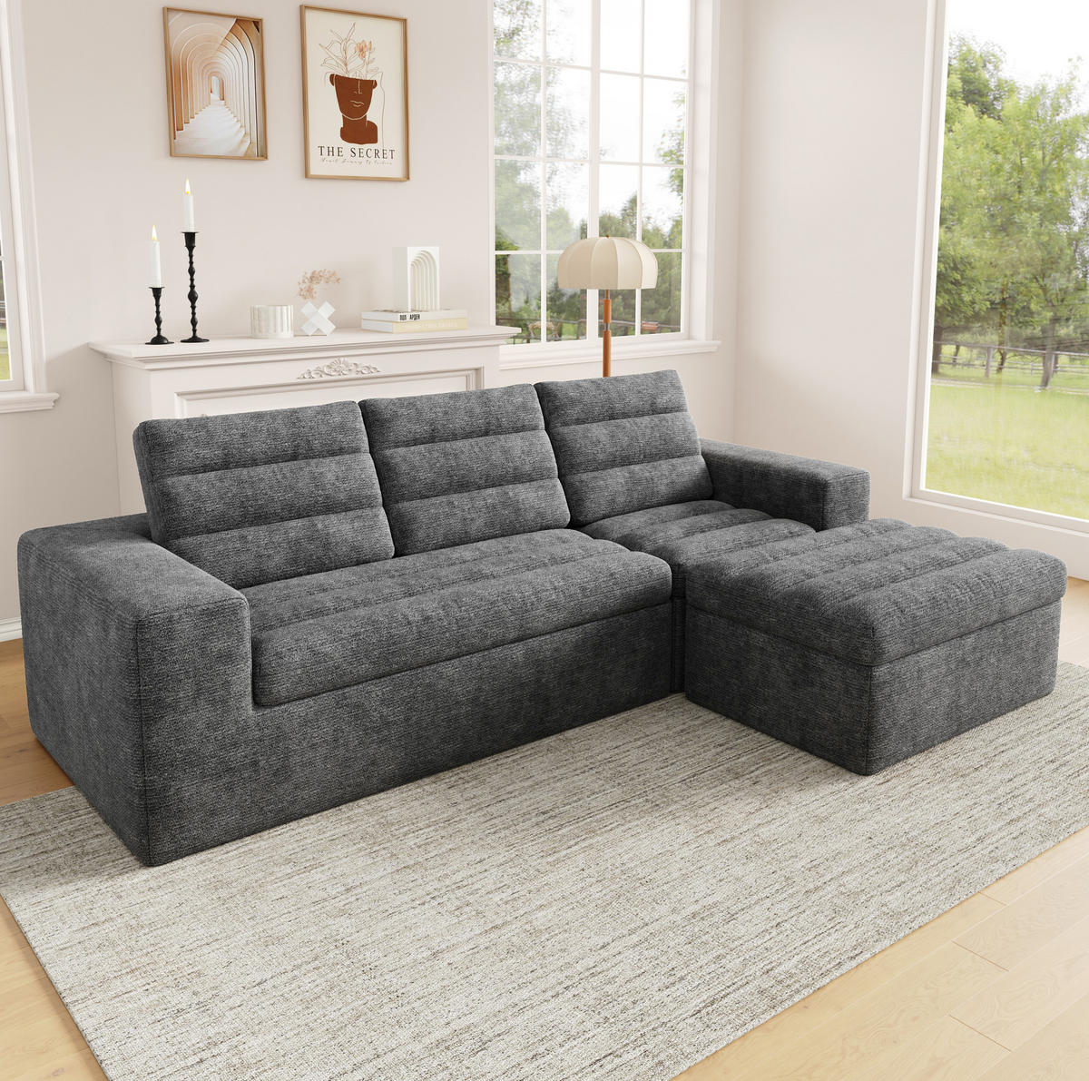 ECKSOFA 253/161/89 cm hellgrau aus Chenille rahmenlos - Hellgrau, Textil (161/253cm) - OKWISH