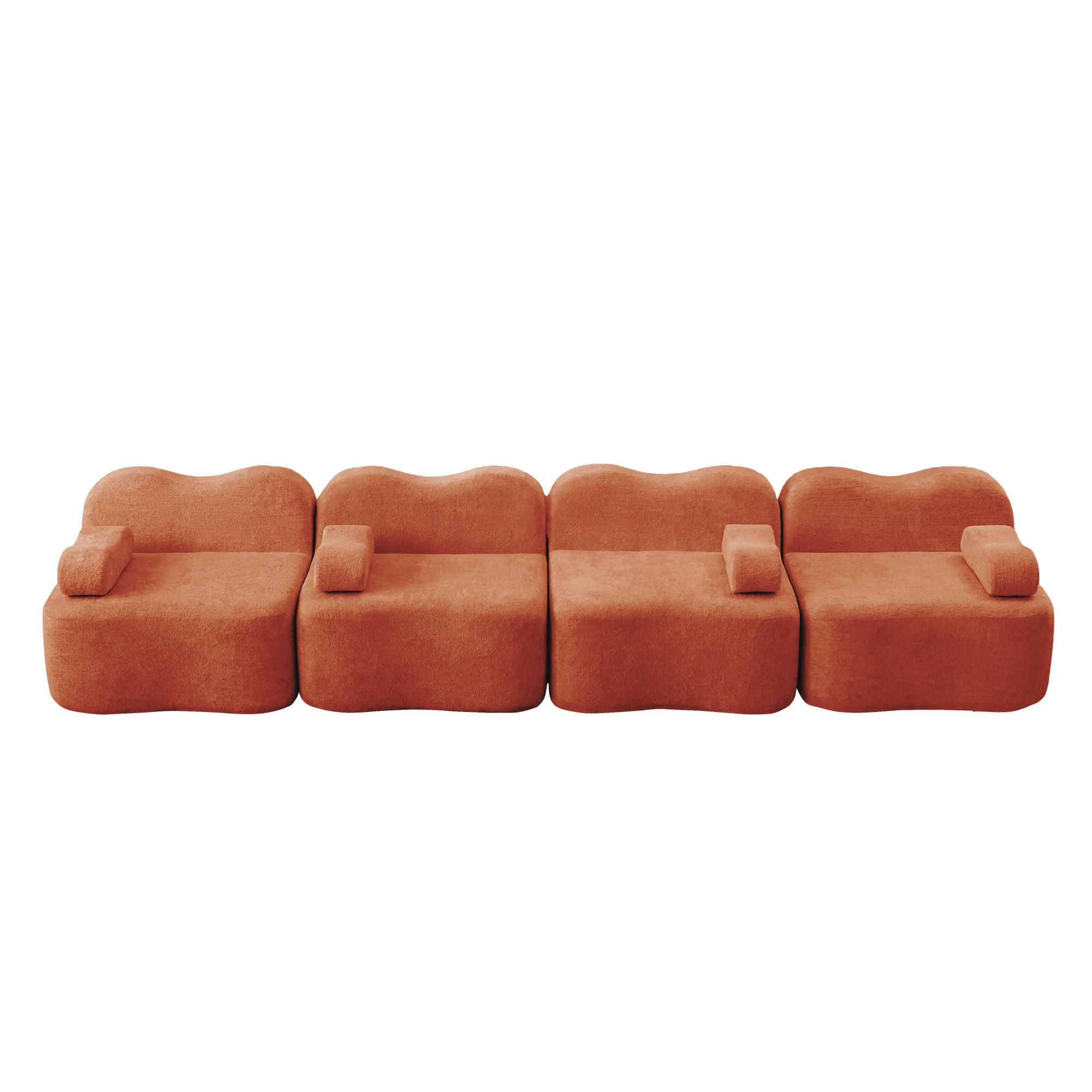4-SITZER SOFA Samt Orange mit Hocker - Orange, Textil (384/70/98cm) - WISHDOR