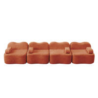4-SITZER SOFA Samt Orange mit Hocker - Orange, Textil (384/70/98cm) - WISHDOR