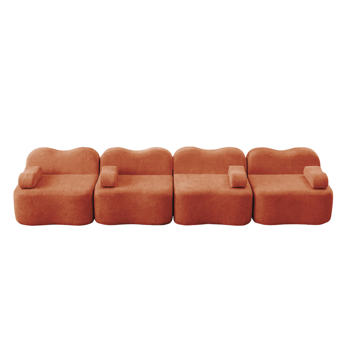 4-SITZER Sofa 384x98x70 cm aus Samtstoff rahmenlos modular, orange - Orange, Textil (98/70/384cm) - Luhomfu