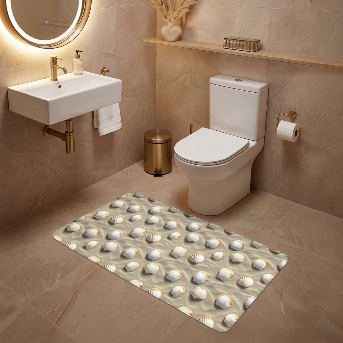 WC PŘEDLOŽKA Mušle - Písek - Námořní 120x60 cm - písková barva, textil/plast (120/1cm) - OnlyWow