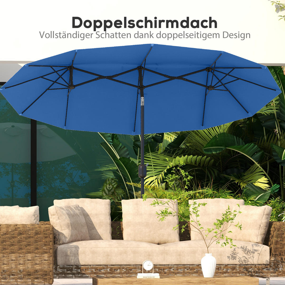 DOPPELSONNENSCHIRM aus Polyester Stahl Blau - Blau, Metall (147/285cm) - Outsunny
