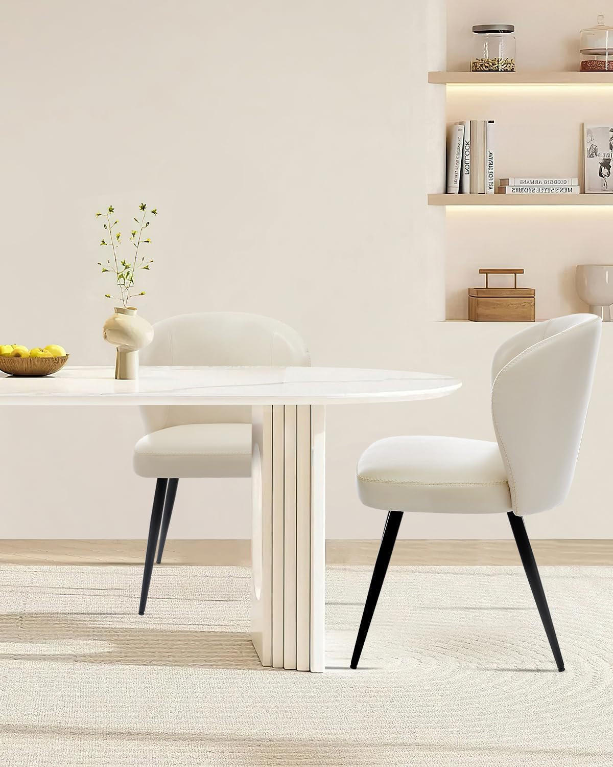 ESSZIMMERSTUHL 2er-Set Leder gepolstert mit ergonomischer geschwungener Lehne - Beige, Metall (66.1/50.1/53.1cm) - Garvee