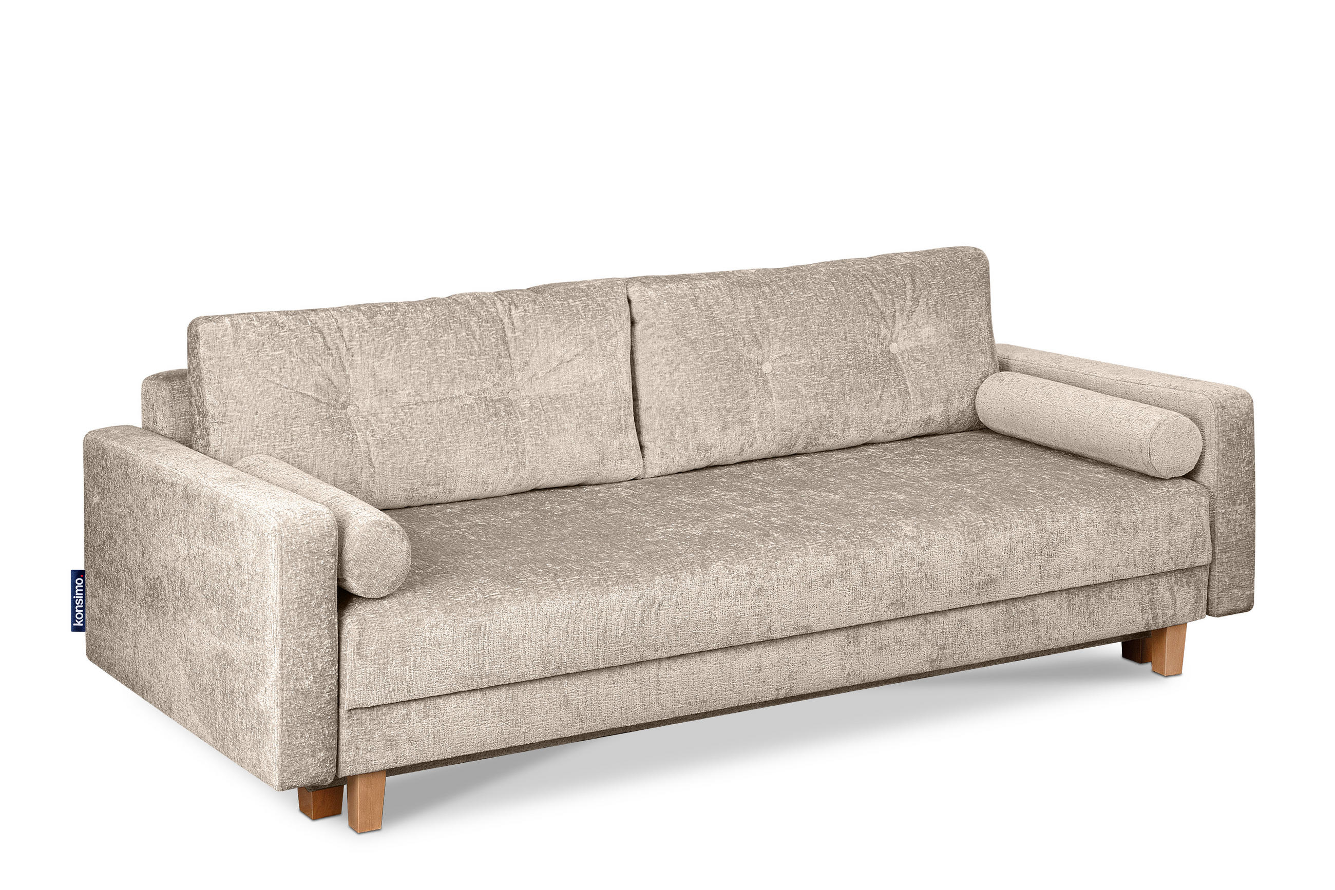 3-SITZER-SCHLAFSOFA ERISO mit weiche Sitzfläche und hohe Rückenlehne, Chenille-Stoff, beige - Beige/Braun, Textil (220/80/100cm) - KONSIMO®