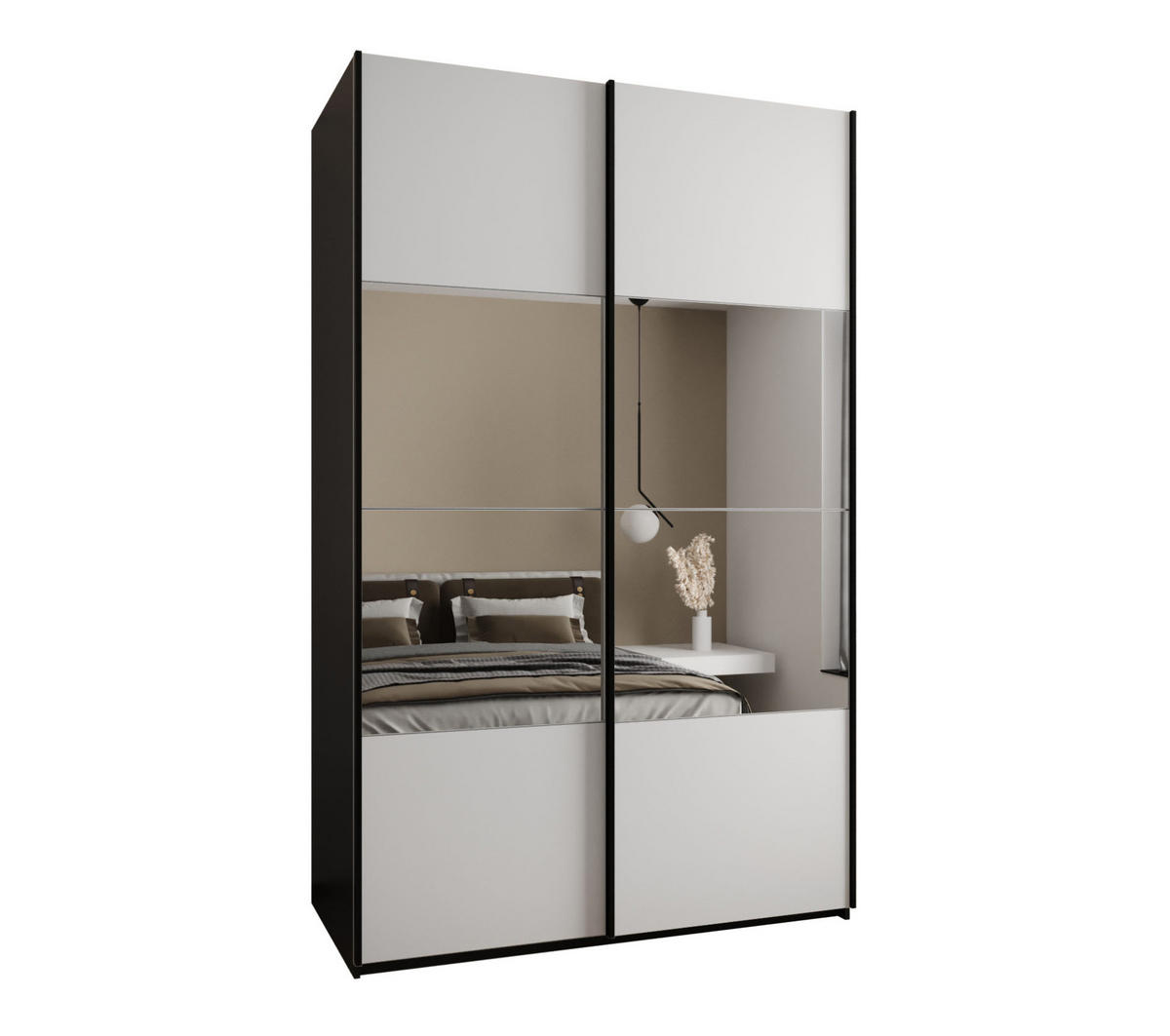 SCHWEBETÜRENSCHRANK 245,5/160/64 2-türig - Schwarz/Weiß, Holz/Metall (160/245/64cm) - Abiks Möbel