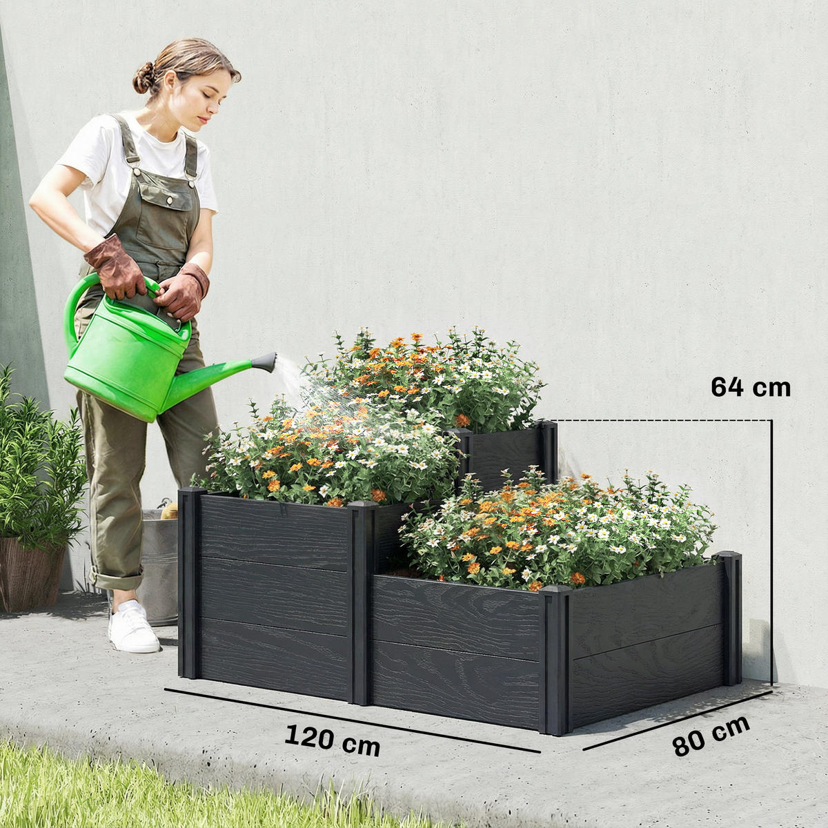 HOCHBEET 3-Stufig DE-12307 modulares Stecksystem, 120/80/64 cm Grau - Grau, Kunststoff (120/64/80cm) - ComfortXL