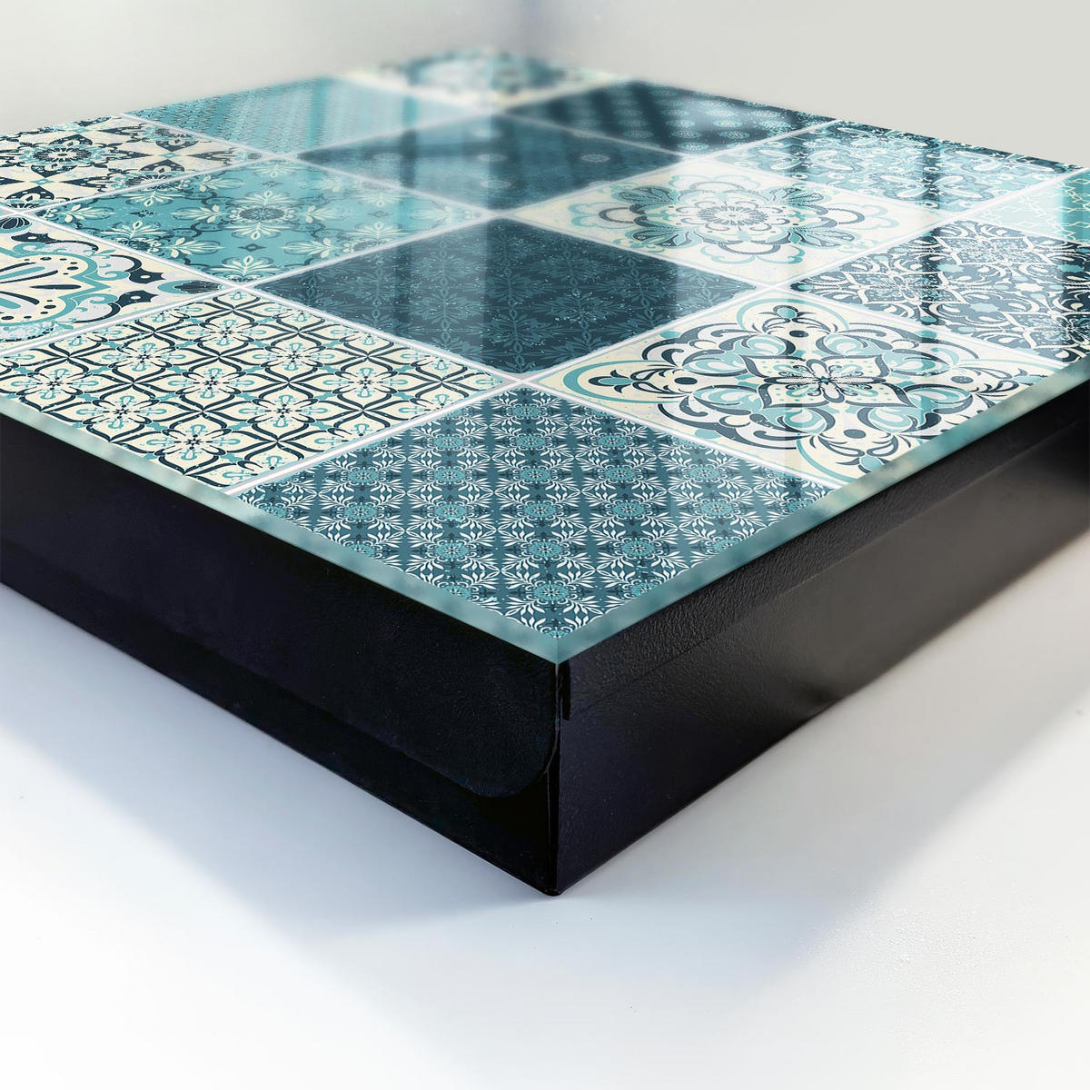 SCHLÜSSELBOX Schwarz 30x30 cm- Türöffnung nach rechts - Retro-Mosaik - Türkis, Metall (30/30/5cm) - TULUP