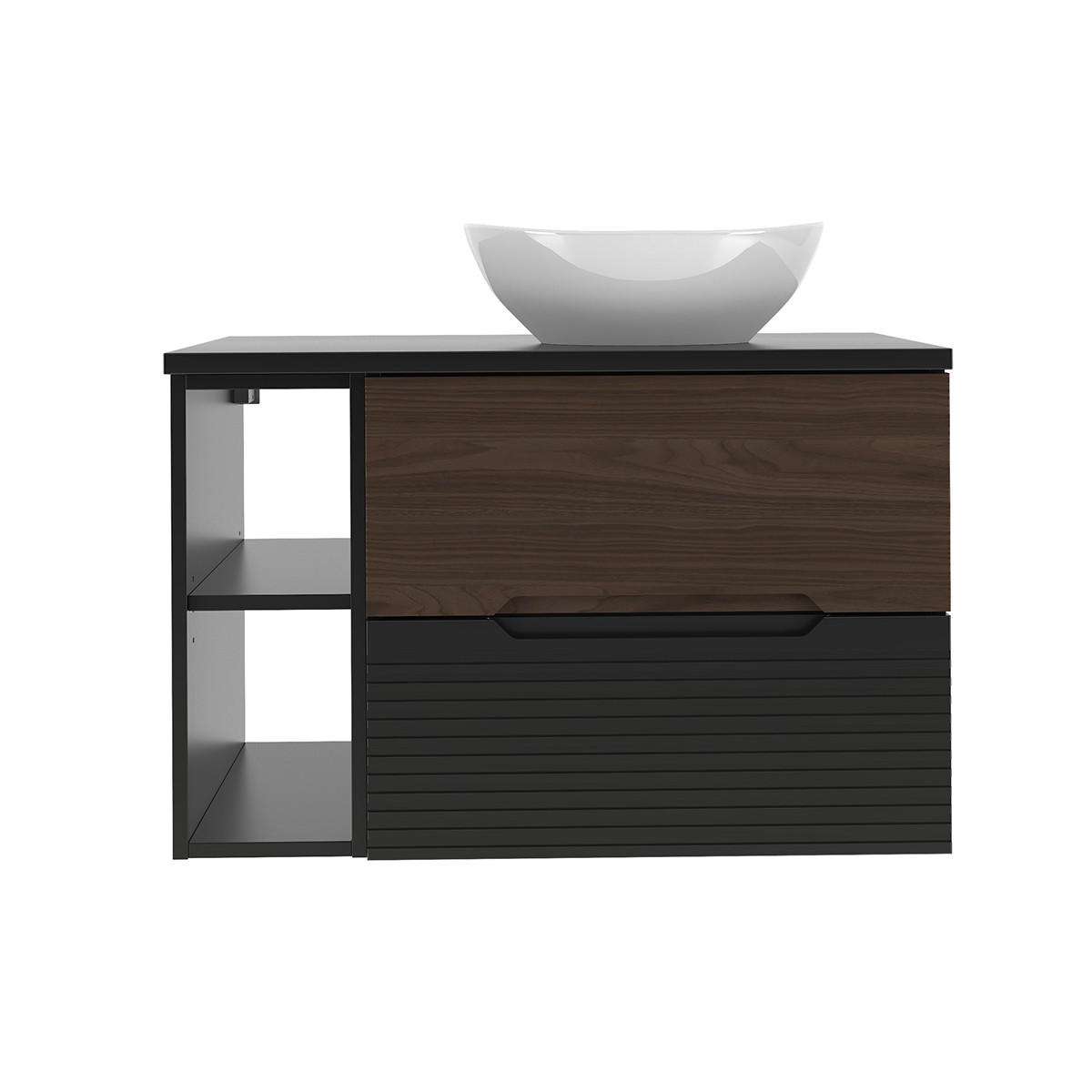 WASCHTISCH 80.6cm Sylla Schwarz und Holz - Schwarz, Holzwerkstoff (80.6/52.2/45.8cm) - Petits-meubles