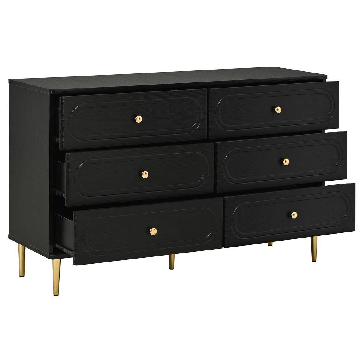 SIDEBOARD 120/40/75 cm schwarz aus MDF und Holzwerkstoff mit 6 Schubladen - Schwarz, Holzwerkstoff (120/75/40cm) - OKWISH