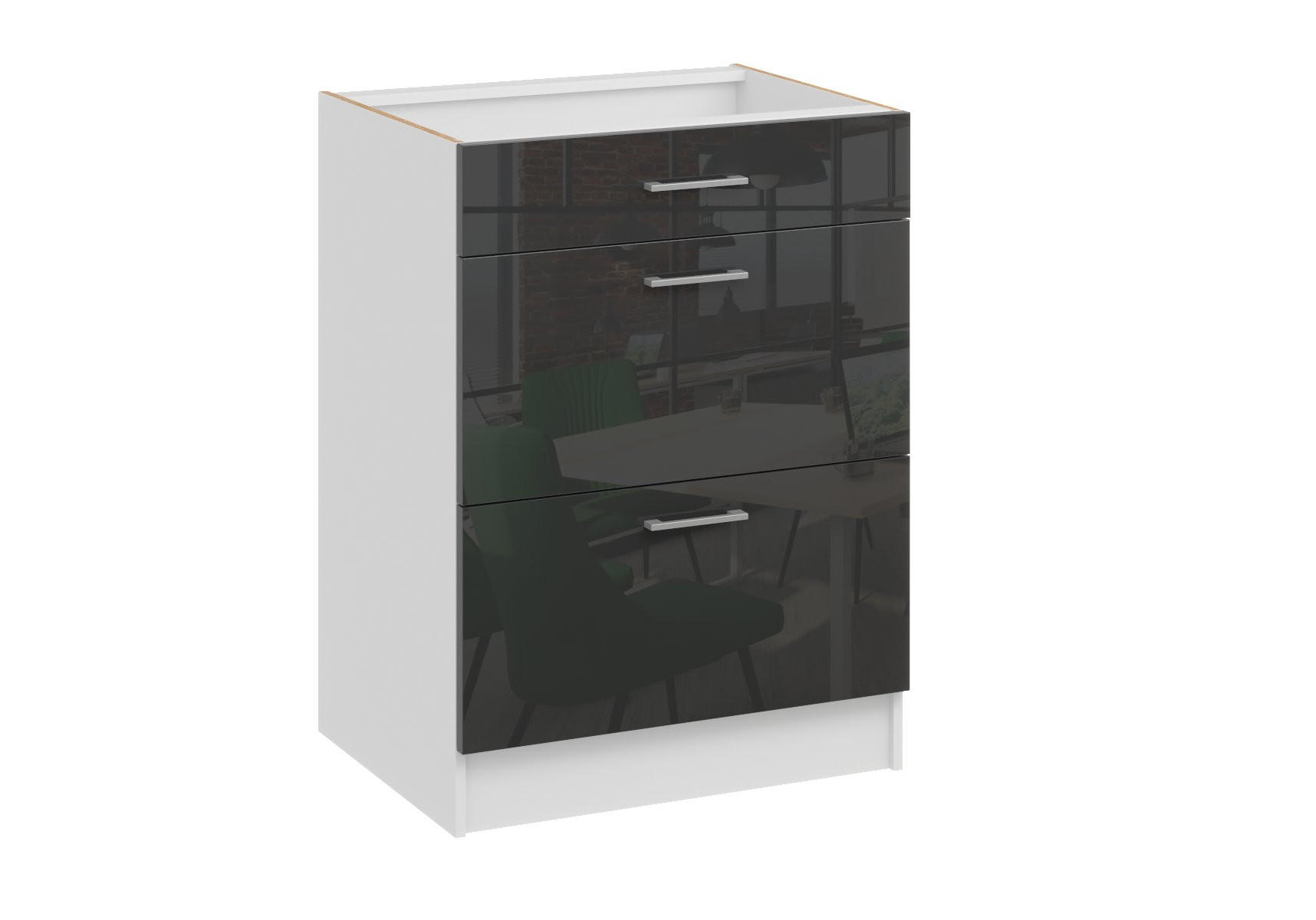 UNTERSCHRANK d60 3sz schwarz glanz - Schwarz Hochglanz, Holzwerkstoff (60/82/44cm) - roe furniture