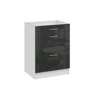 UNTERSCHRANK d60 3sz schwarz glanz - Schwarz Hochglanz, Holzwerkstoff (60/82/44cm) - roe furniture
