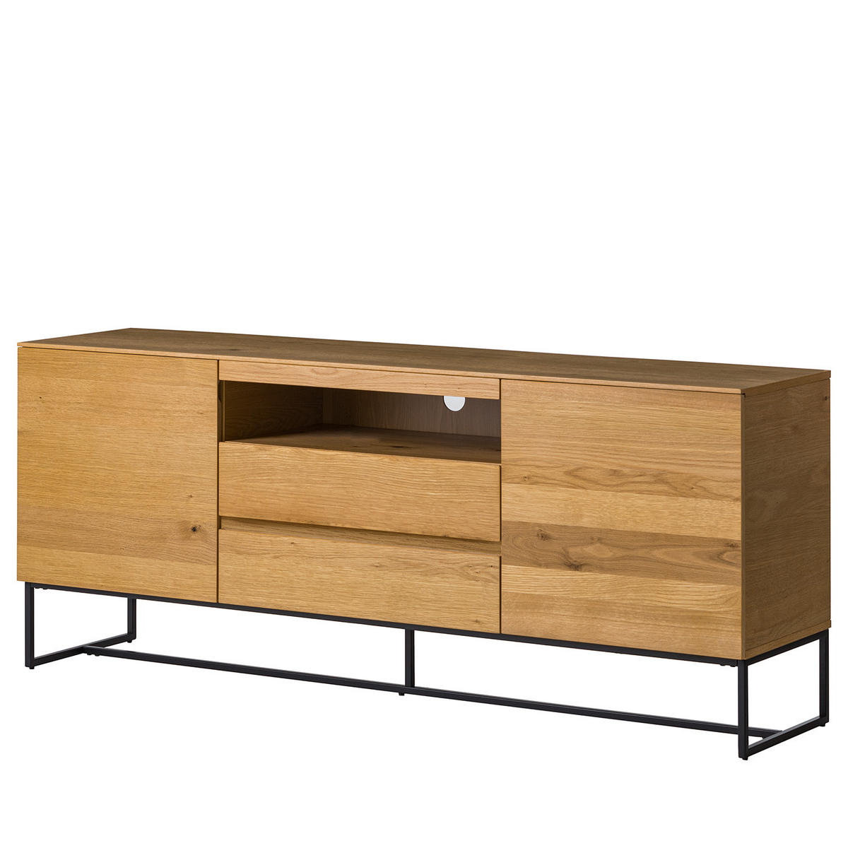 TV-LOWBOARD - Echtholzfurnier / Eisen, Breite 165 cm - Eichefarben/Schwarz, Holzwerkstoff (165/67/40cm) - home24