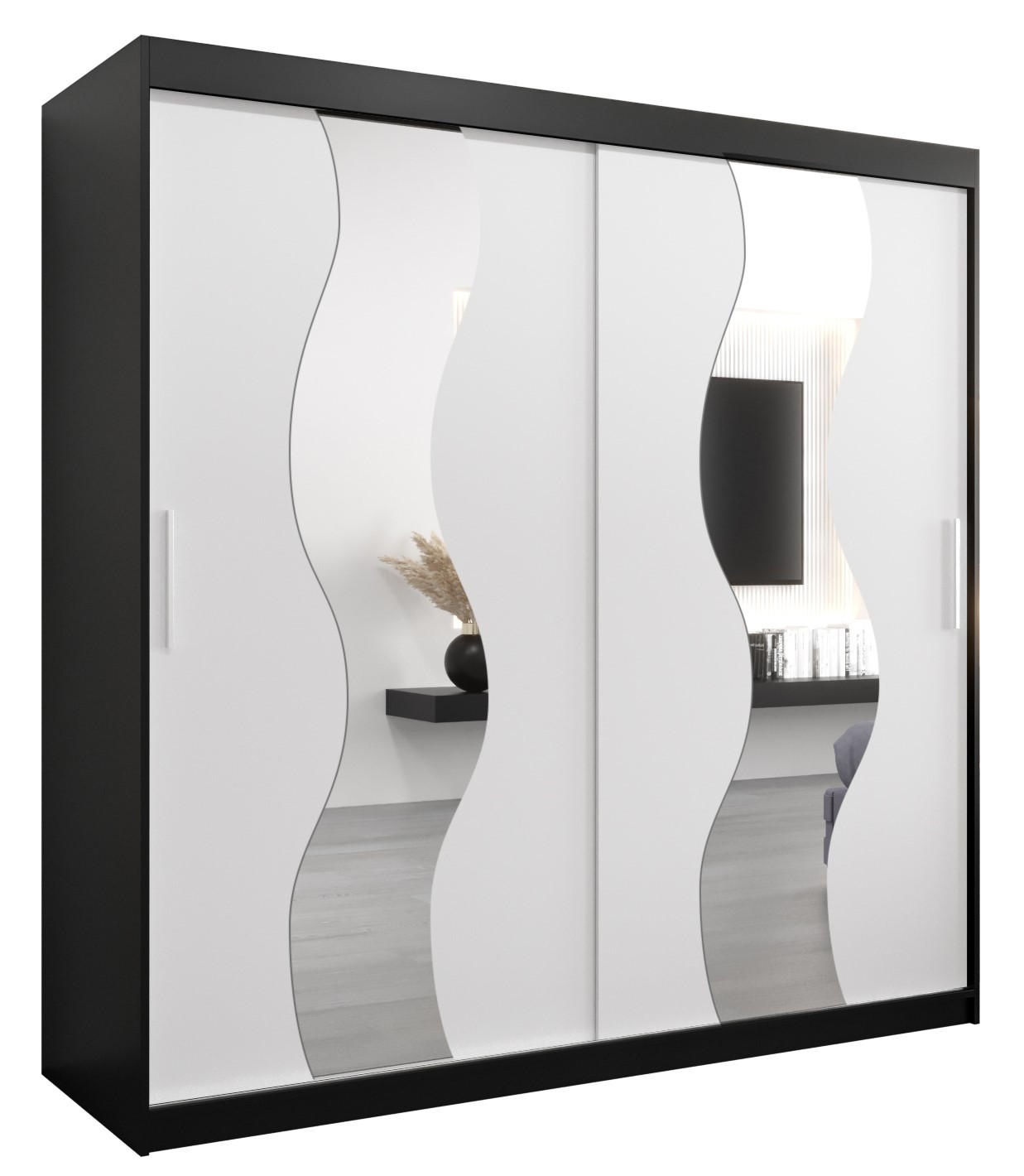 Abiks Möbel Schwebetürenschrank Schwarz, Weiß 200x200x62 cm