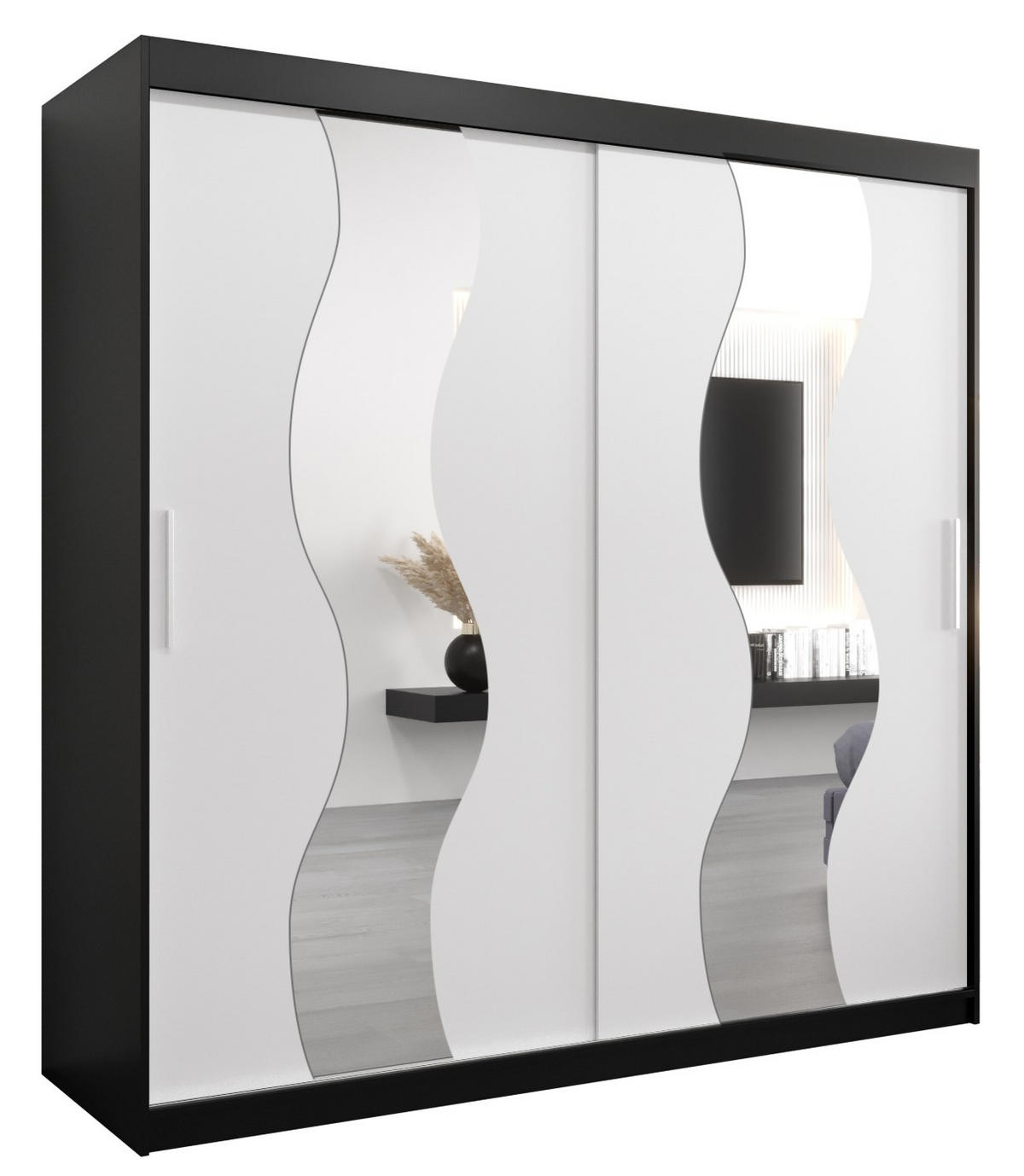 SCHWEBETÜRENSCHRANK 200/200/62 2-türig - Silberfarben/Schwarz, Holz/Kunststoff (200/200/62cm) - Abiks Möbel