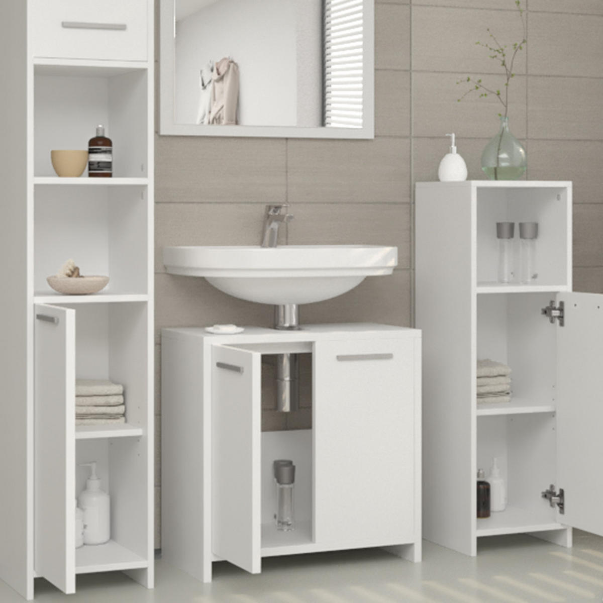 BADMÖBEL-SET Kiko Weiß 4 Teile - Weiß, Holzwerkstoff (58/60/33cm) - Vicco