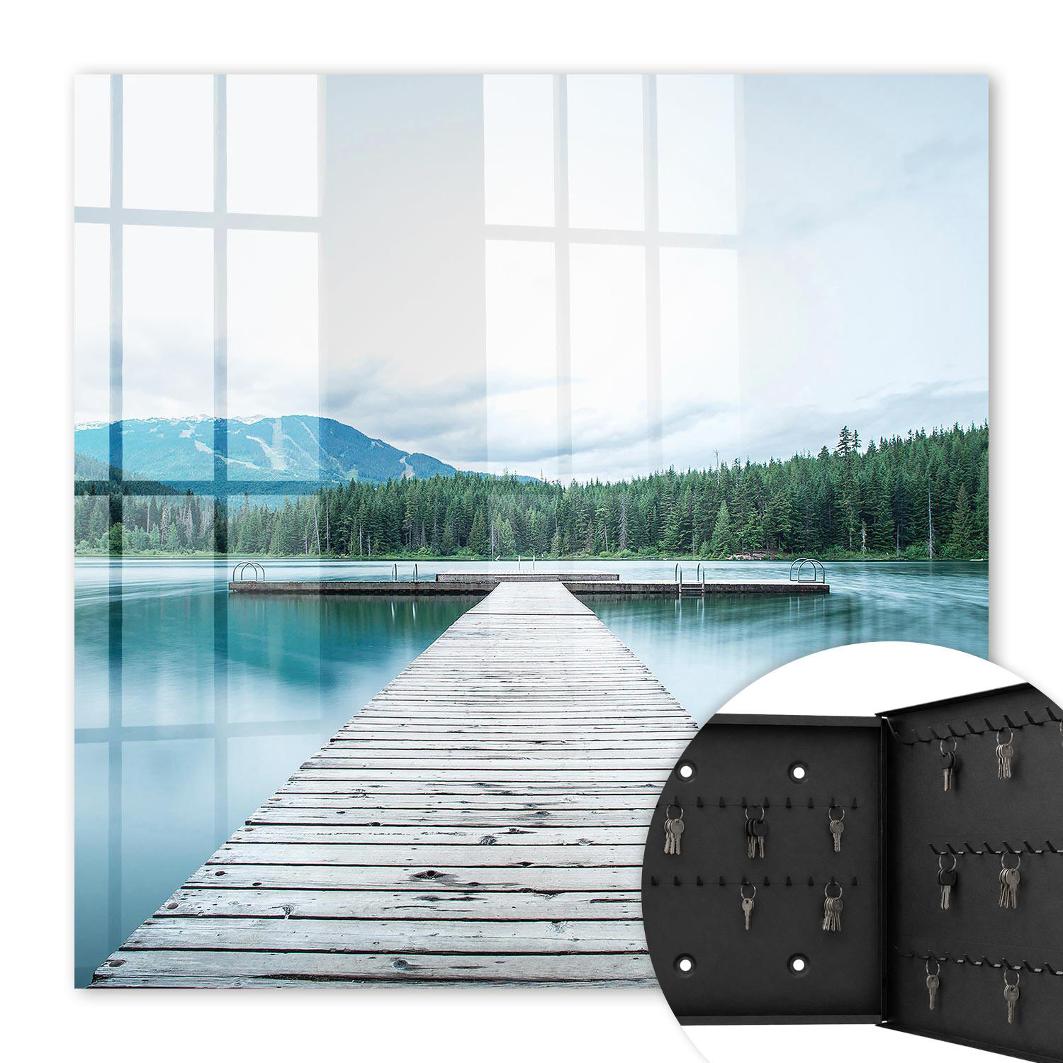 SCHLÜSSELBOX Schwarz 30x30 cm- Türöffnung nach rechts - See der Ruhe - Blau, Metall (30/30/5cm) - TULUP