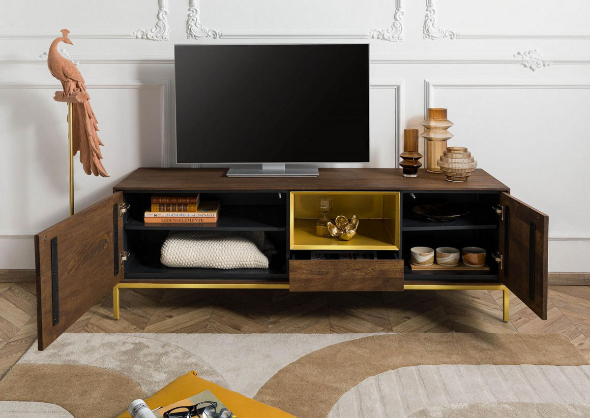 TV-BOARD Mango 160x45x55 braun geölt CHICAGO #101 - Braun, Holz (160/55/45cm) - Massivmoebel24