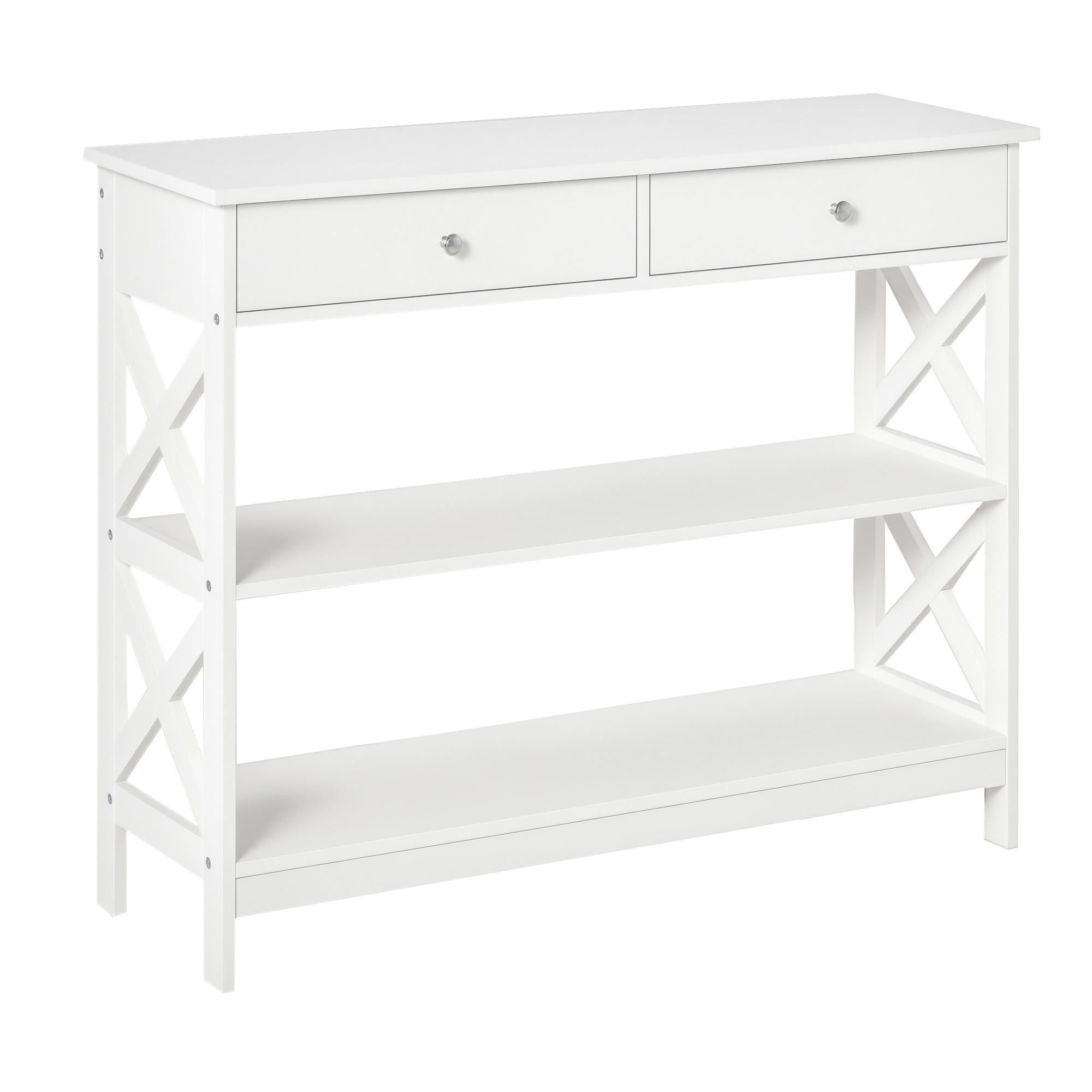 KONSOLENTISCH DE-16761 2 Schubladen + 2 Ablagen, 100 cm Weiß - Weiß, Holzwerkstoff (100/30.5/80cm) - ComfortXL