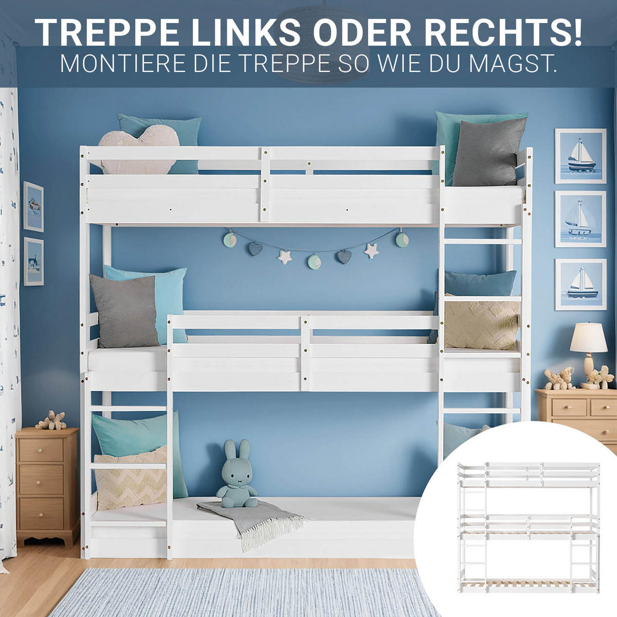 ETAGENBETT Kinderbett 90/200 cm weiß - Weiß, Holz - Homestyle4u