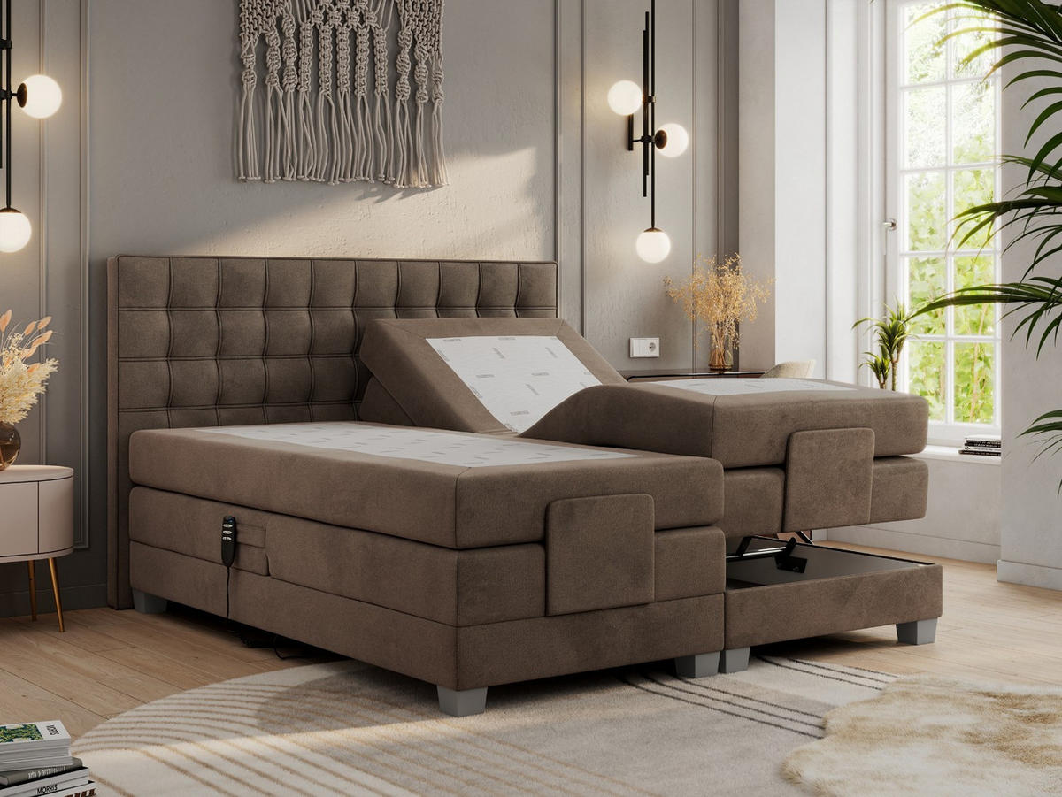 BOXBETT ELEKTRO 180/200 Braun Velvet - H3 - Braun, Holz/Textil (180/200cm) - MKS