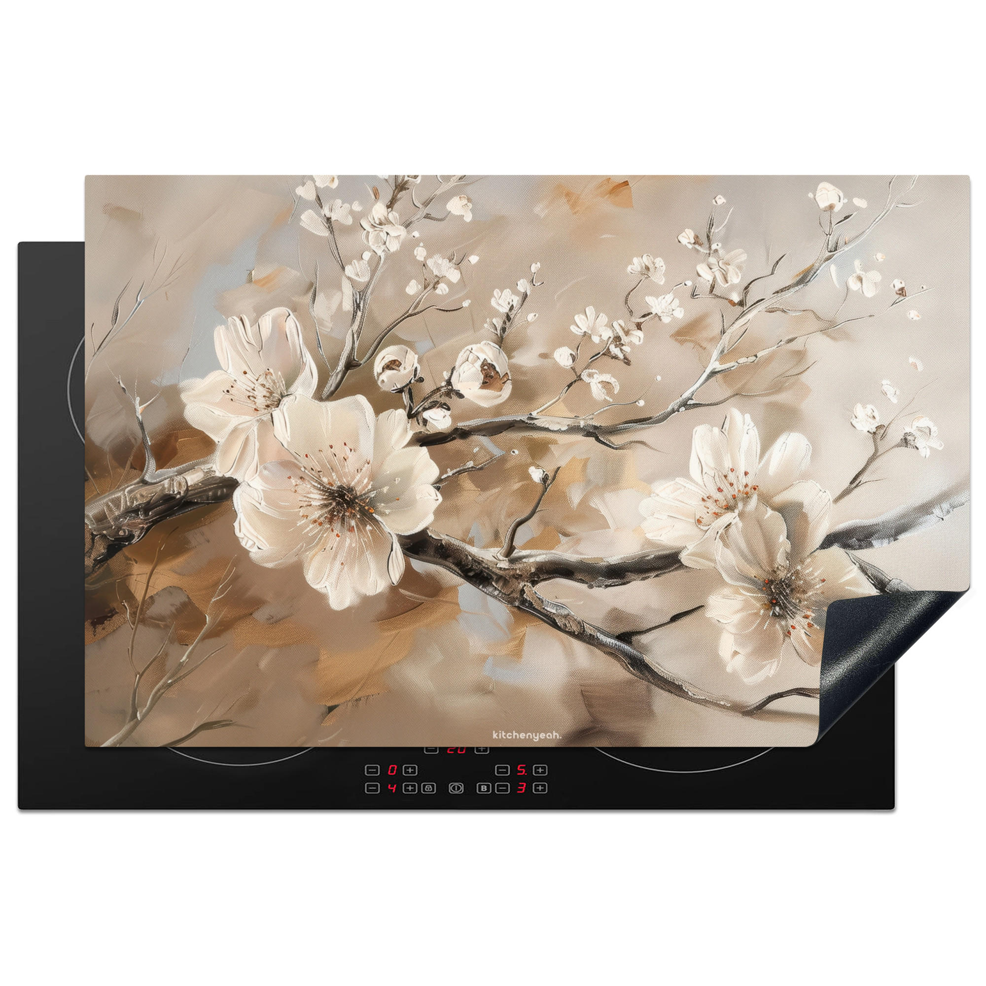 HERDABDECKPLATTE Blumen - Abstrakt - Gemalt - Beige 81x52 cm - Kaschmir, Kunststoff (81.2/0.2/52cm) - MuchoWow