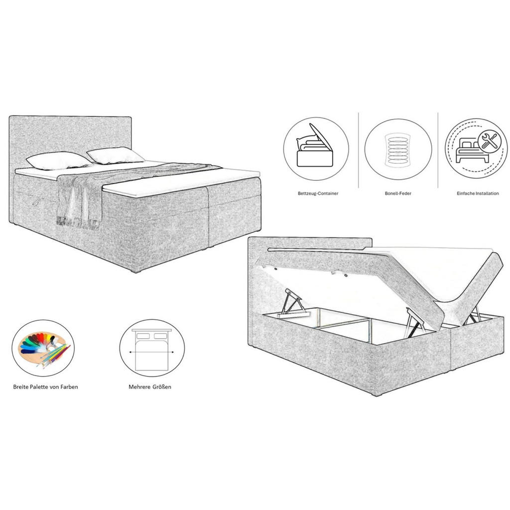 Thumbnail - Kaiser Möbel Boxbett, Greige, Textil, H2, Höhe ca. 20 cm, 180x200 cm, Schlafzimmer, Betten, Boxspringbetten