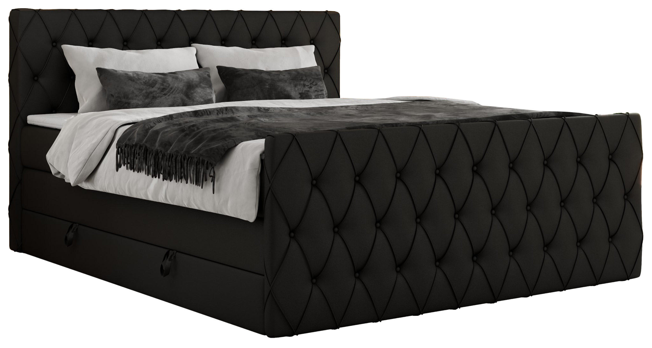 BOXSPRINGBETT MIREN KING DUO 120/200 Schwarz Kunstleder - H3 - Schwarz, Holz/Textil (120/200cm) - MKS