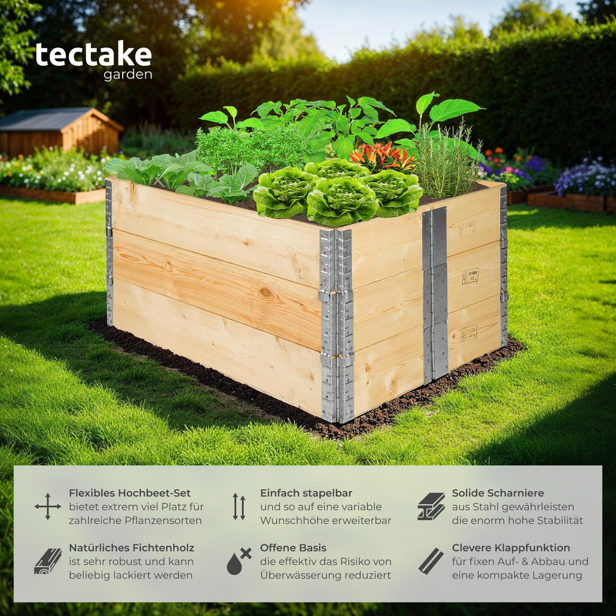 HOCHBEET 3er Set, 120 x 80 x 19 cm, holzdekor - Eiche Artisan, Holz (80/19/120cm) - tectake