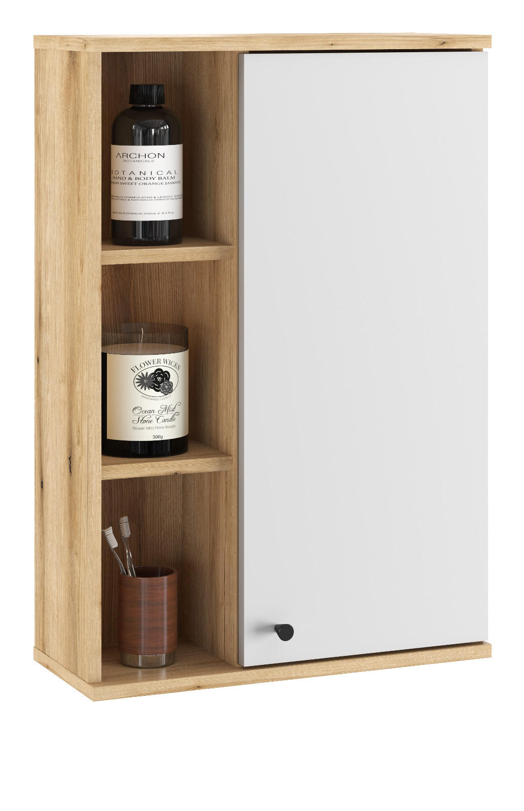 BAD-HÄNGESCHRANK weiß, Evoke Eiche, Badschrank hängend, 51 x 75 cm - Eichefarben/Schwarz, Holzwerkstoff/Kunststoff (51/75/21cm) - Furn.Design