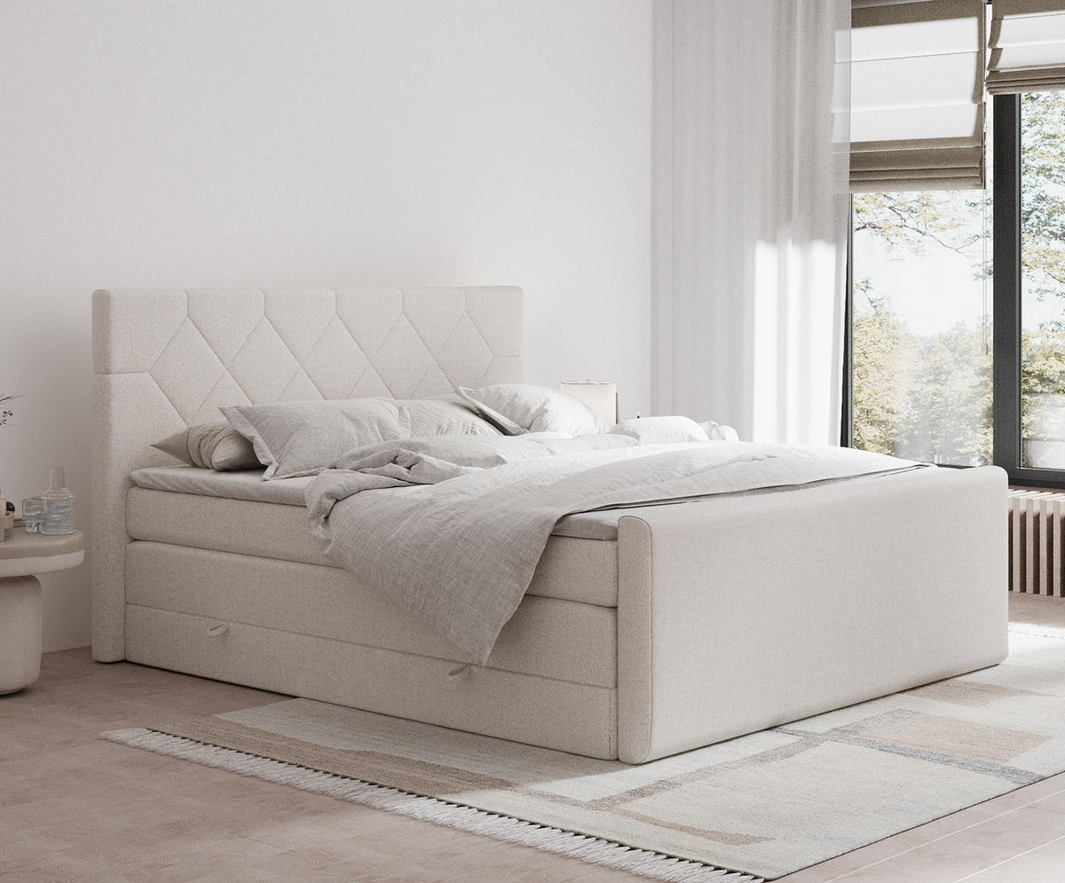 BOXSPRINGBETT Toma Beige 140/200 cm - Beige/Schwarz, Holz/Holzwerkstoff (140/200cm) - Maison de Reve