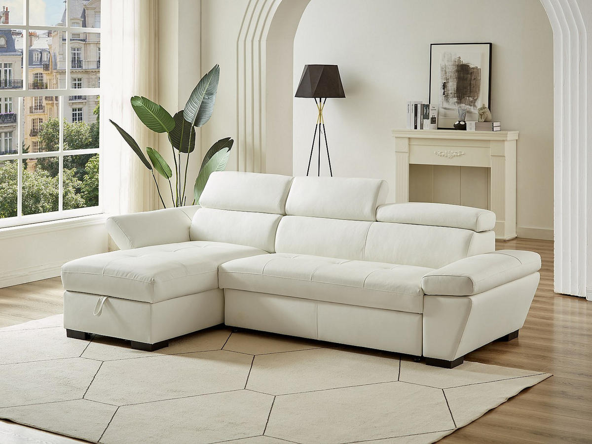 ECKSOFA mit Schlaffunktion - Ecke Links - Leder - Weiß - JONOVA - Weiß, Leder (256/154cm) - Vente-Unique