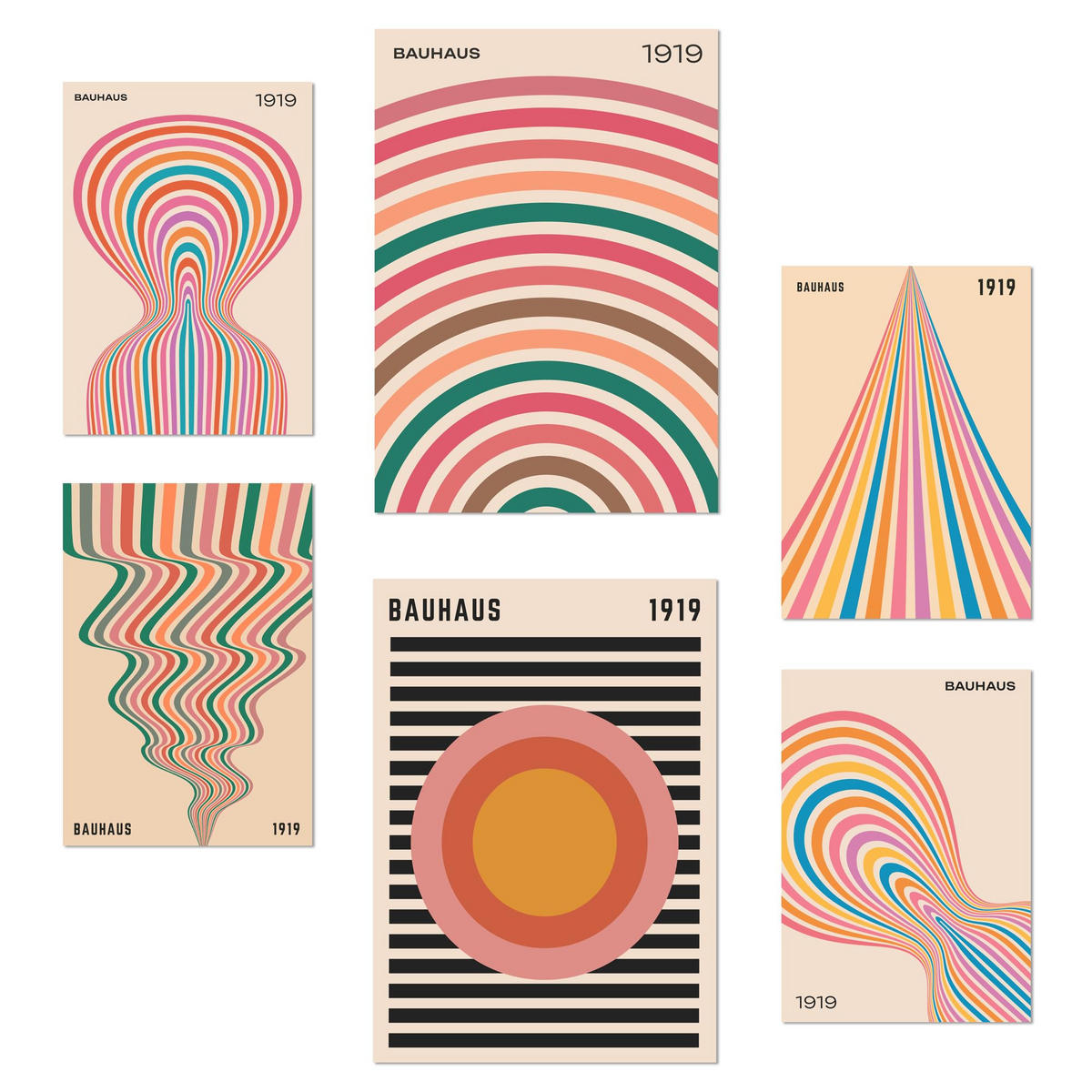 POSTER Set Mit 6 Geometrische Bauhaus Pastellfarben A3 & A4 Rahmenlos - Klar, Papier (29/3cm) - Nacnic